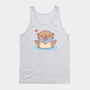 Cute Otter Catching Fish Funny Tank Top